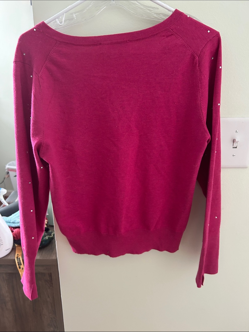 Dkny Women's Fuchsia V-Neck Sweater with Rhinestone Accents - Picture 4 of 4